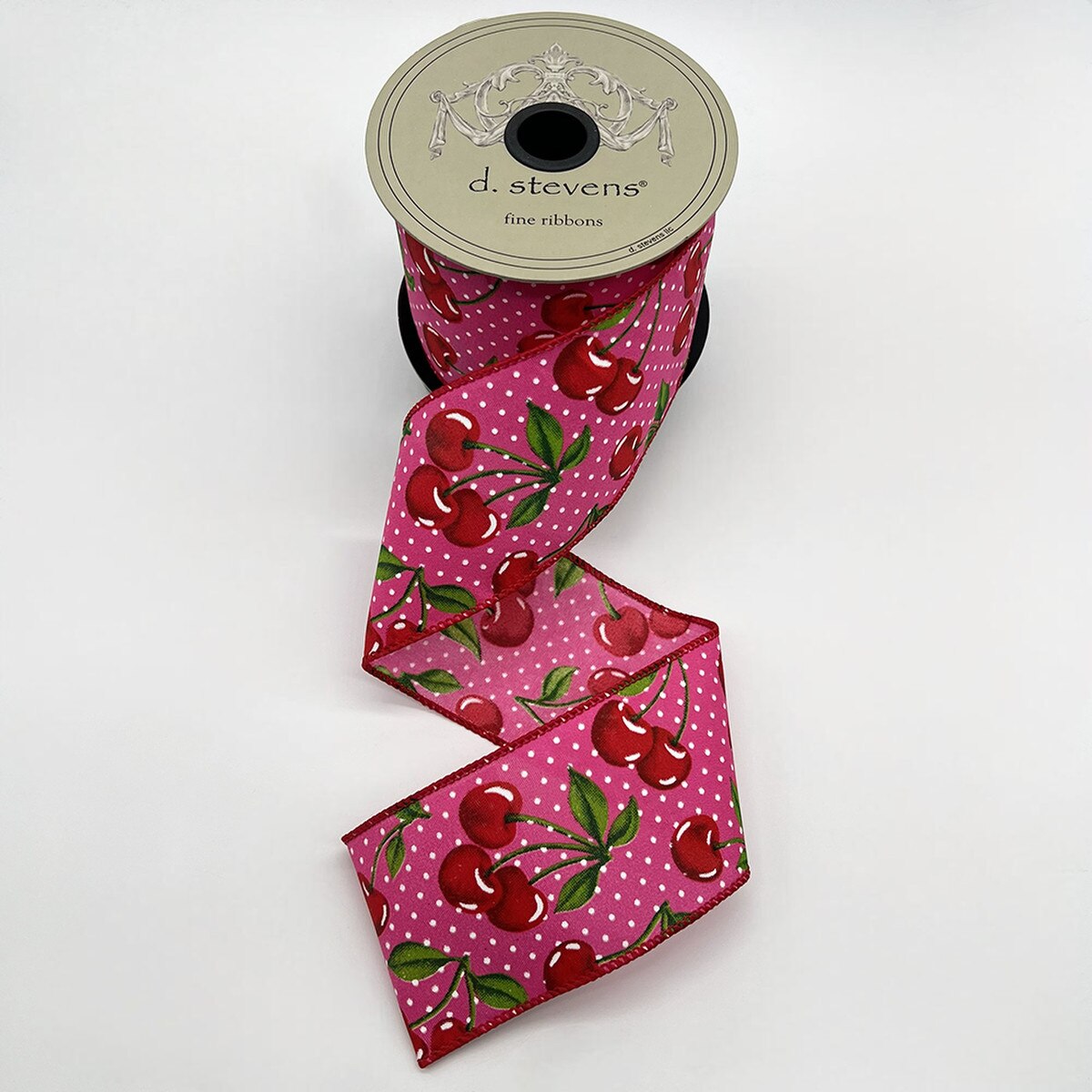 Hot Pink Red Polka Dot Poplin Cherries Ribbon 2.5" x 10 Yds