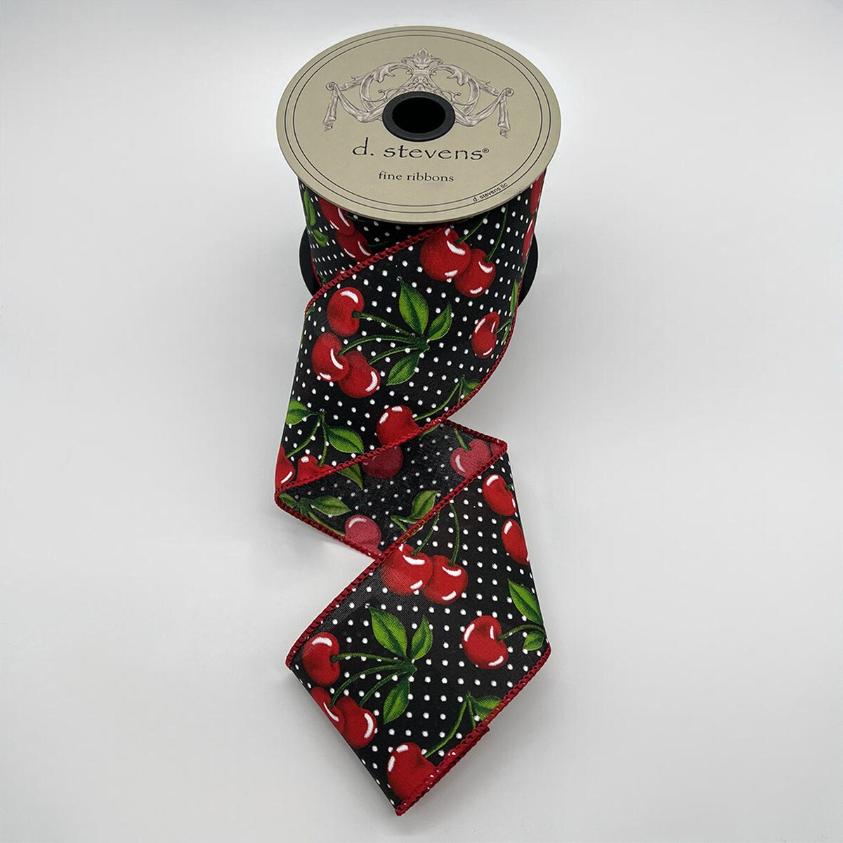 Polka Dot Black Red Ribbon Poplin Cherries 2.5" x 10 Yds