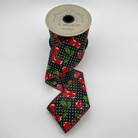 Polka Dot Black Red Ribbon Poplin Cherries 2.5