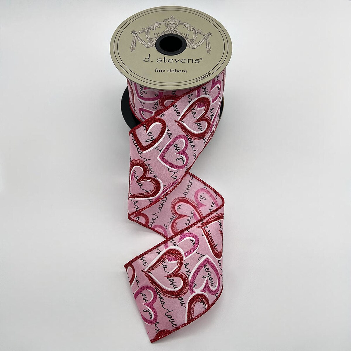 Glitter Heart Ribbon Pink Red Black 2.5 Inch x 10 Yds