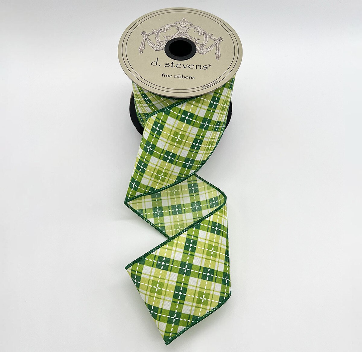 Plaid Green White Poplin Ribbon 2.5" x 10 Yds