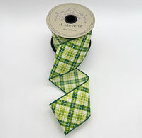Plaid Green White Poplin Ribbon 2.5