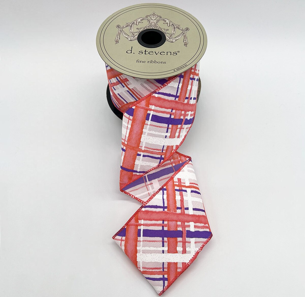 Criss Cross Plaid Poplin Ribbon Coral White Purple 2.5" x 10 Yds