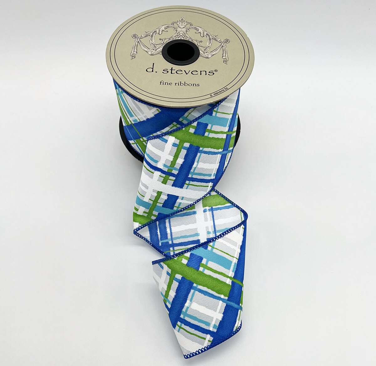 Plaid Ribbon Green Blue White 2.5" x 10 Yds