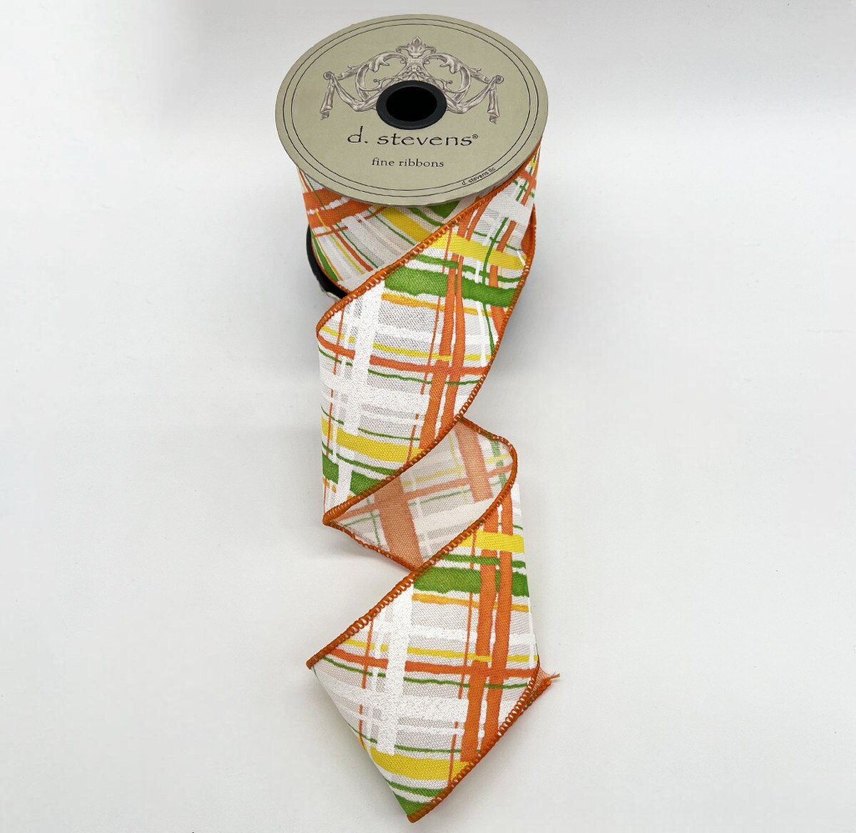 Plaid Yellow Green Orange Poplin Ribbon 2.5" x 10 Yds