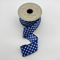 Navy White Poplin Criss Cross Check Ribbon 1.5