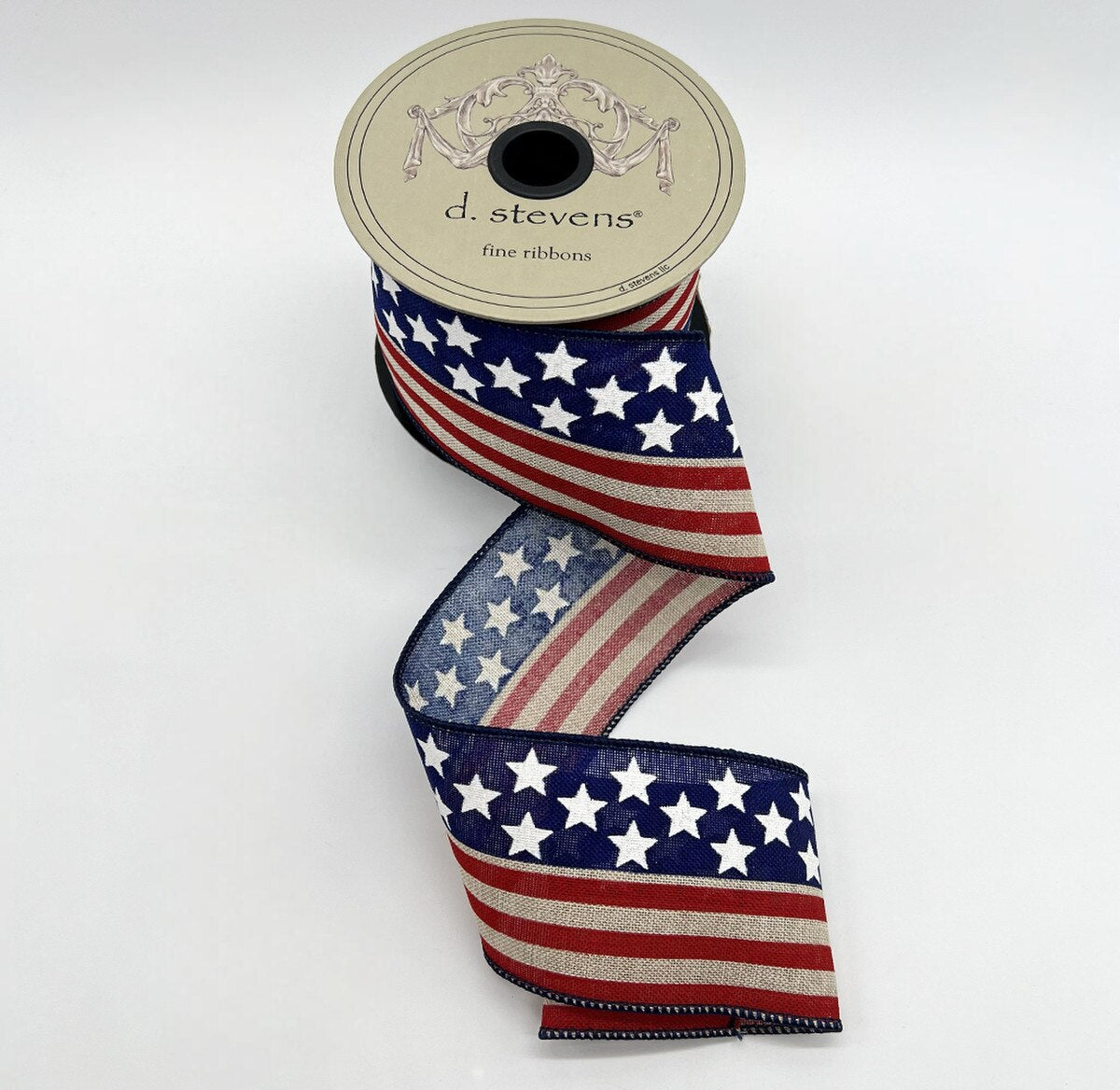 Faux Linen American Flag Ribbon Red Blue 2.5" x 10 Yds
