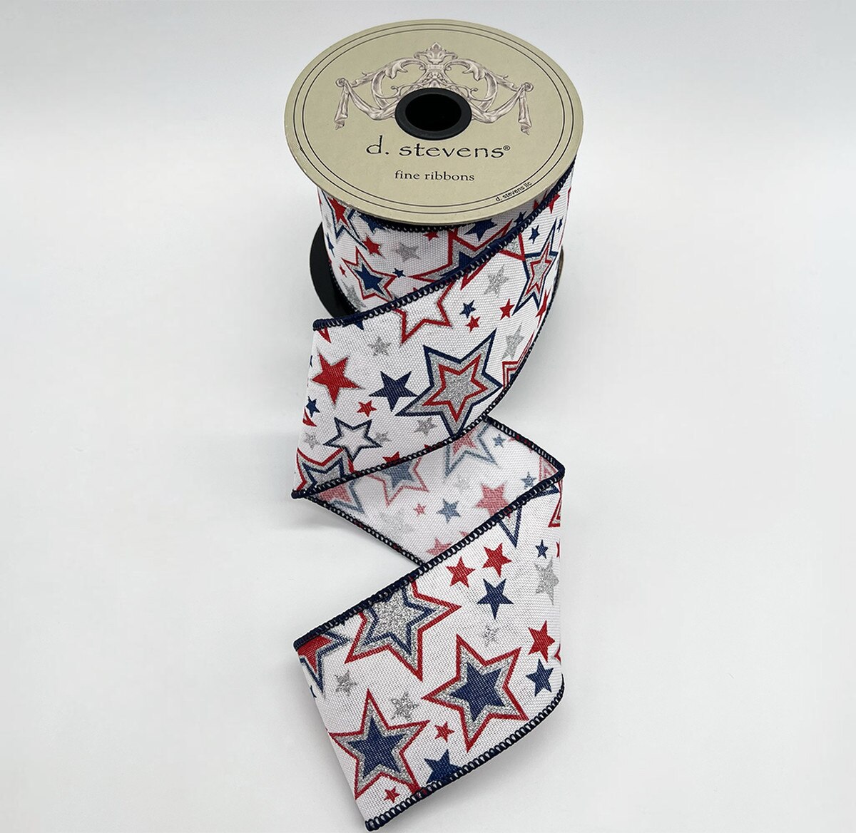 Faux Linen Ribbon Red White Blue with American Stars Glitter