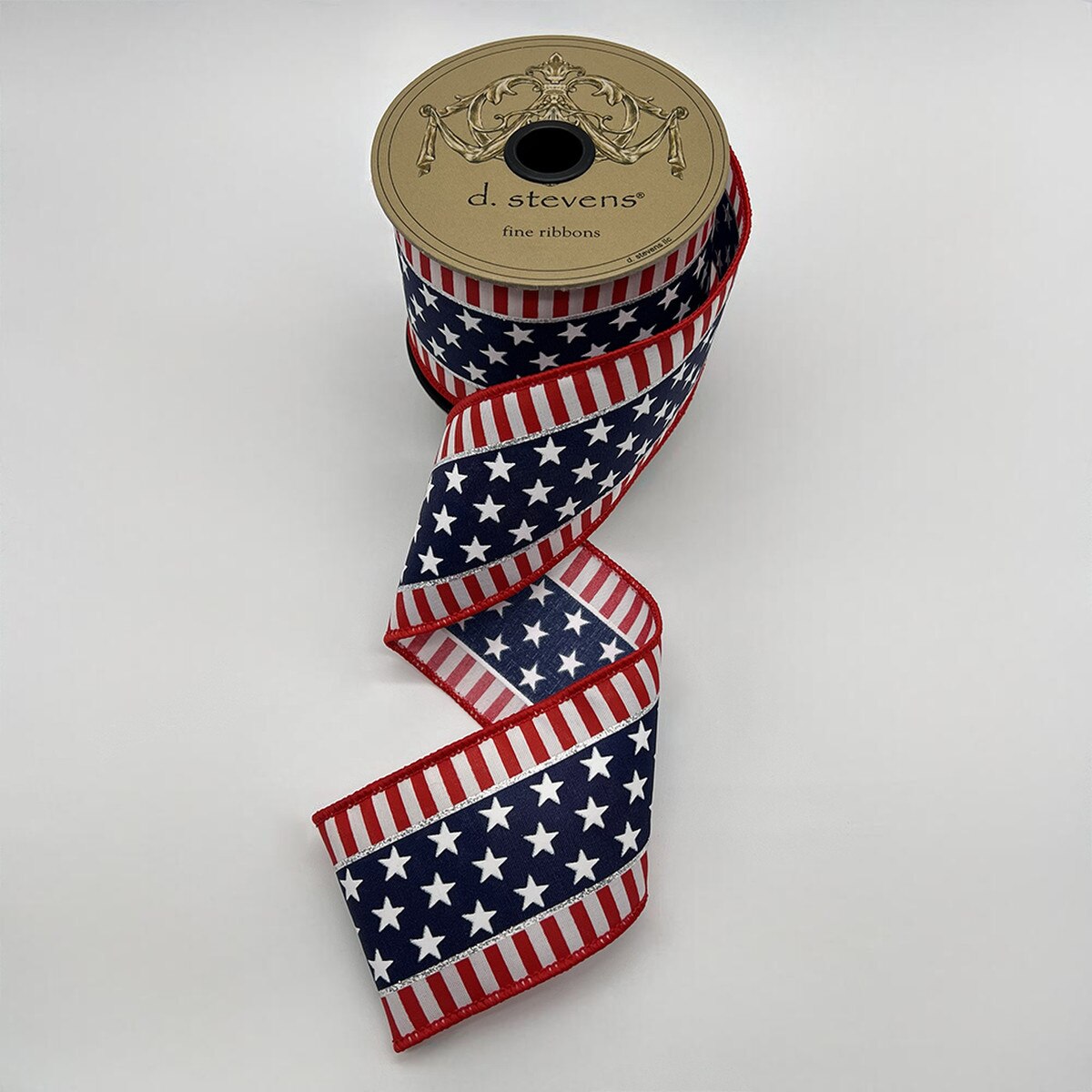 Red Navy White Poplin Ribbon with American Stars Stripes 2.5" x 10 Yds