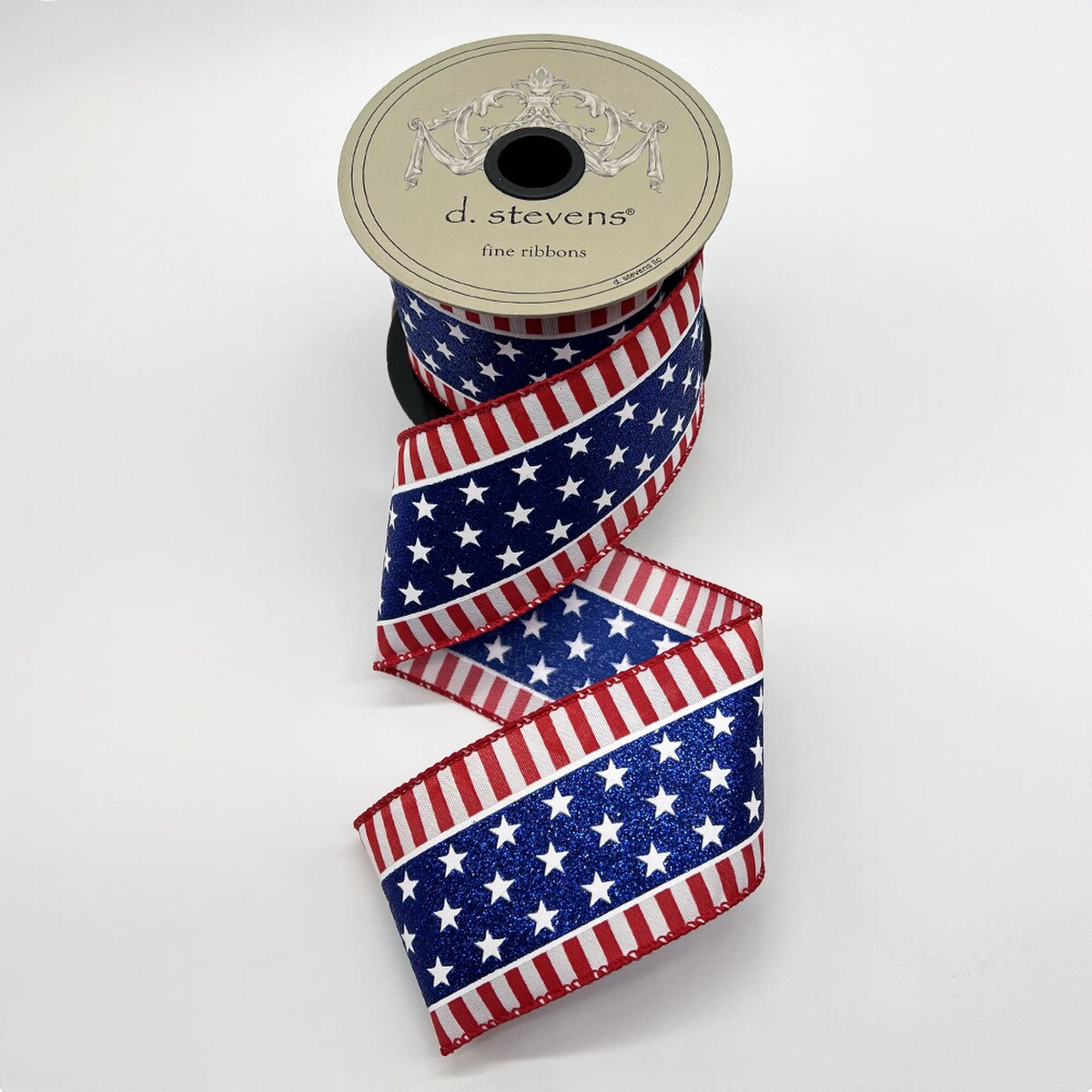 Red Royal White Poplin Ribbon with American Center Stars Stripes