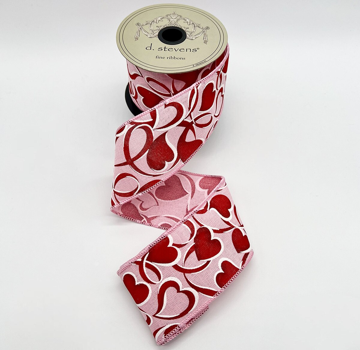 Red Hearts Poplin Ribbon Swirls 2.5" x 10 Yds Pink