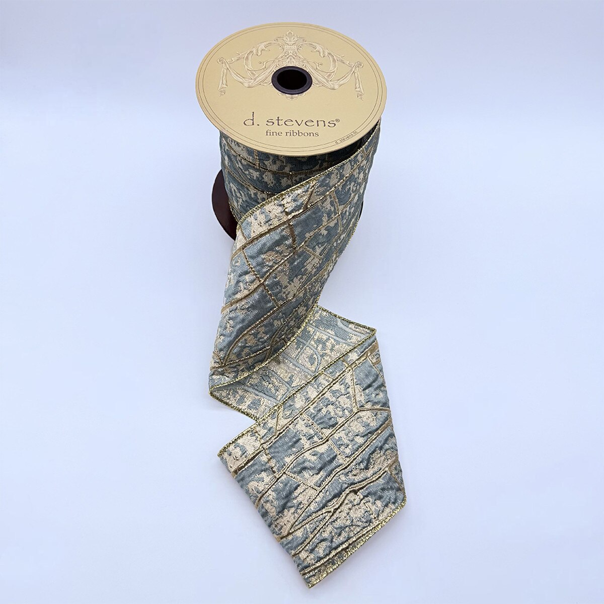 Dusty Blue Metallic Abstract Pollock Jacquard Ribbon