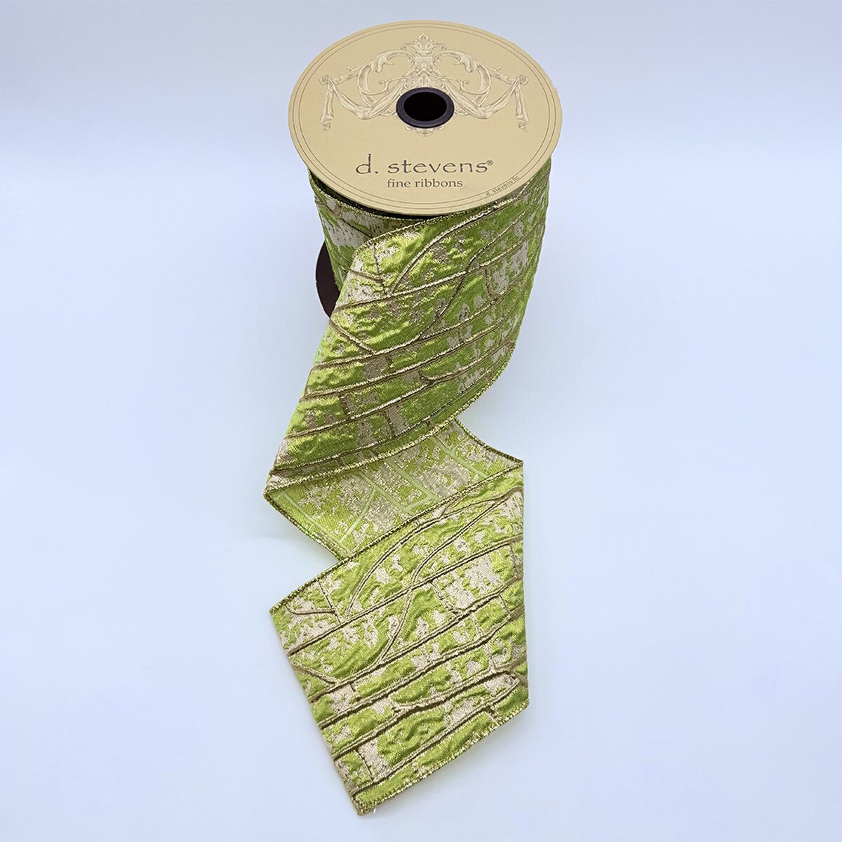 Lime Green Metallic Abstract Pollock Jacquard Ribbon 4" x 10 Yds