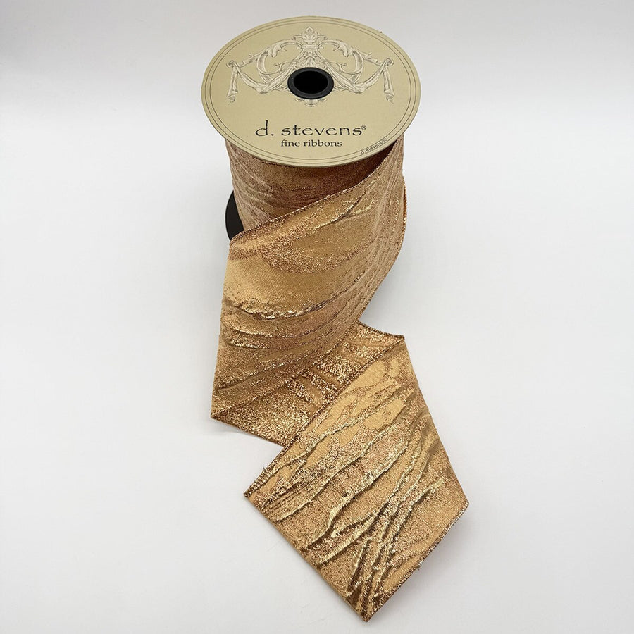Gold Rose Gold Jacquard Ribbon 4 Inch x 10 Yards