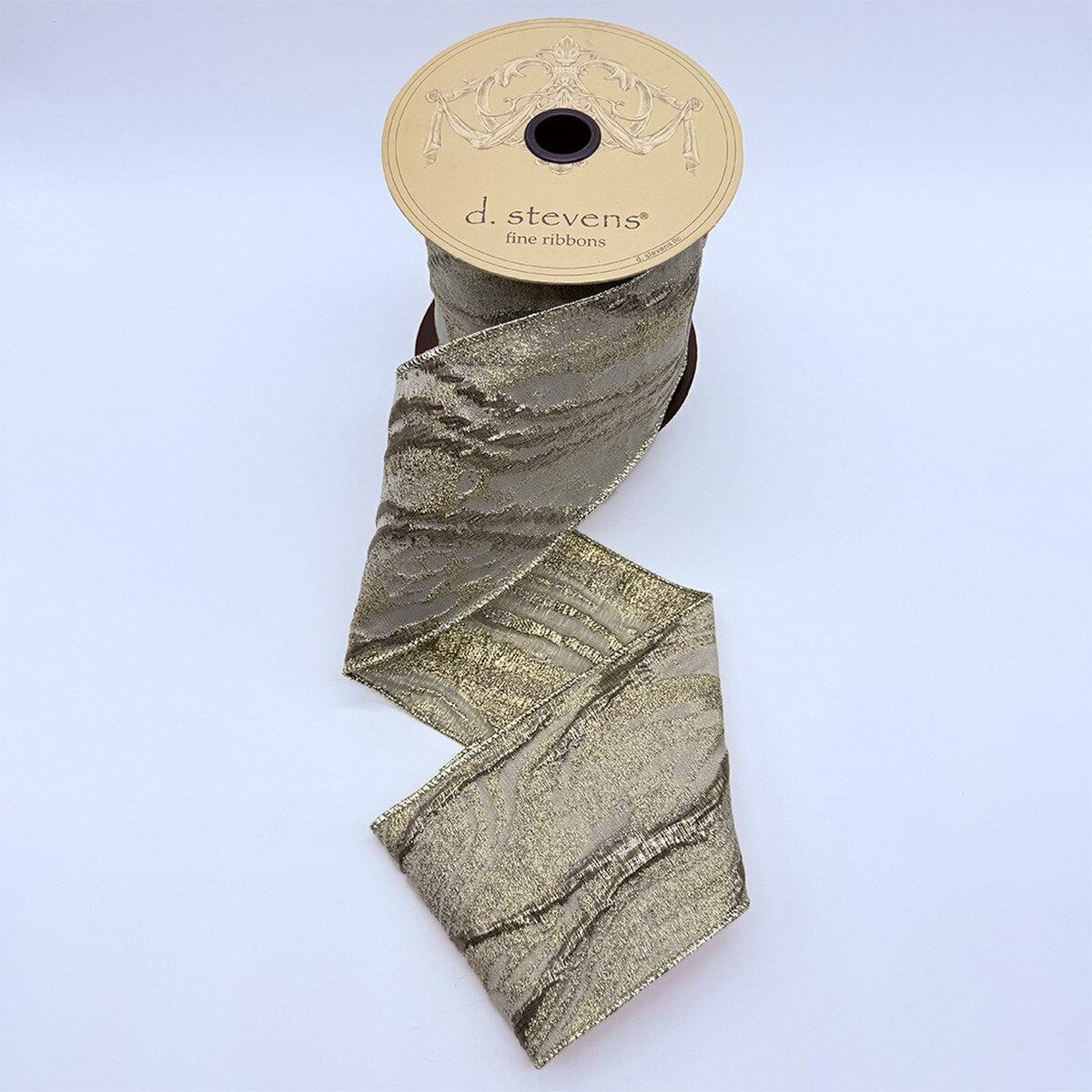 Platinum Grey Jacquard Ribbon Metallic Abstract Stella 4" x 10 Yds