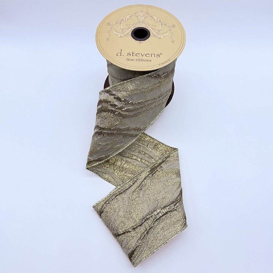 Platinum Grey Jacquard Ribbon Metallic Abstract Stella 4" x 10 Yds