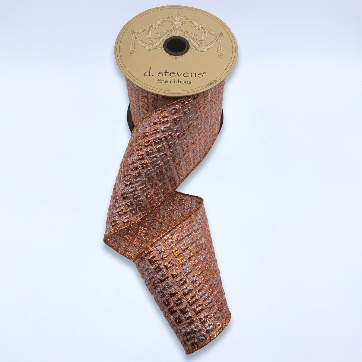 Pink Orange Metallic Jacquard Squares Ribbon 4" x 10 Yds