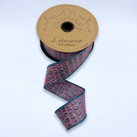 Metallic Jacquard Squares Ribbon Pink Blue 1.5