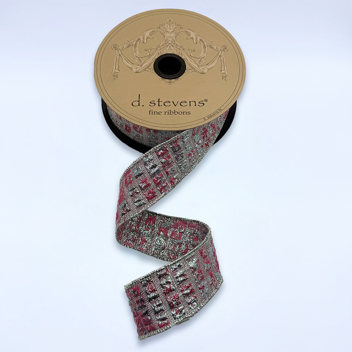 Pink Light Aqua Metallic Jacquard Ribbon 1.5" x 10 Yds
