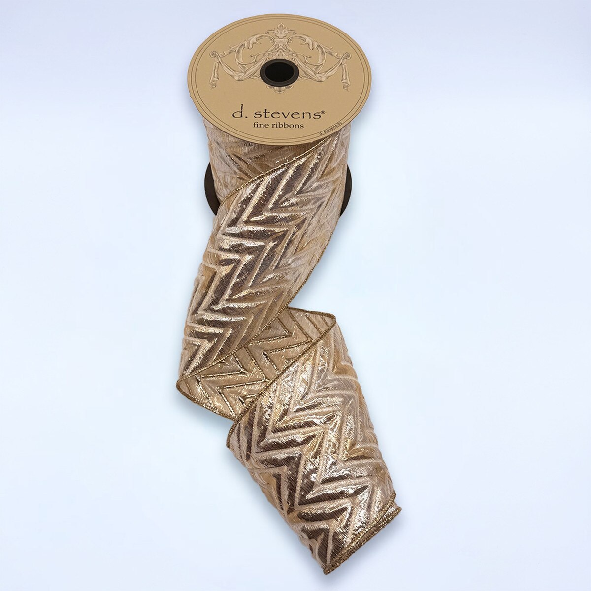 Chevron Jacquard Ribbon Gold Silver 4 Inch x 10 Yards