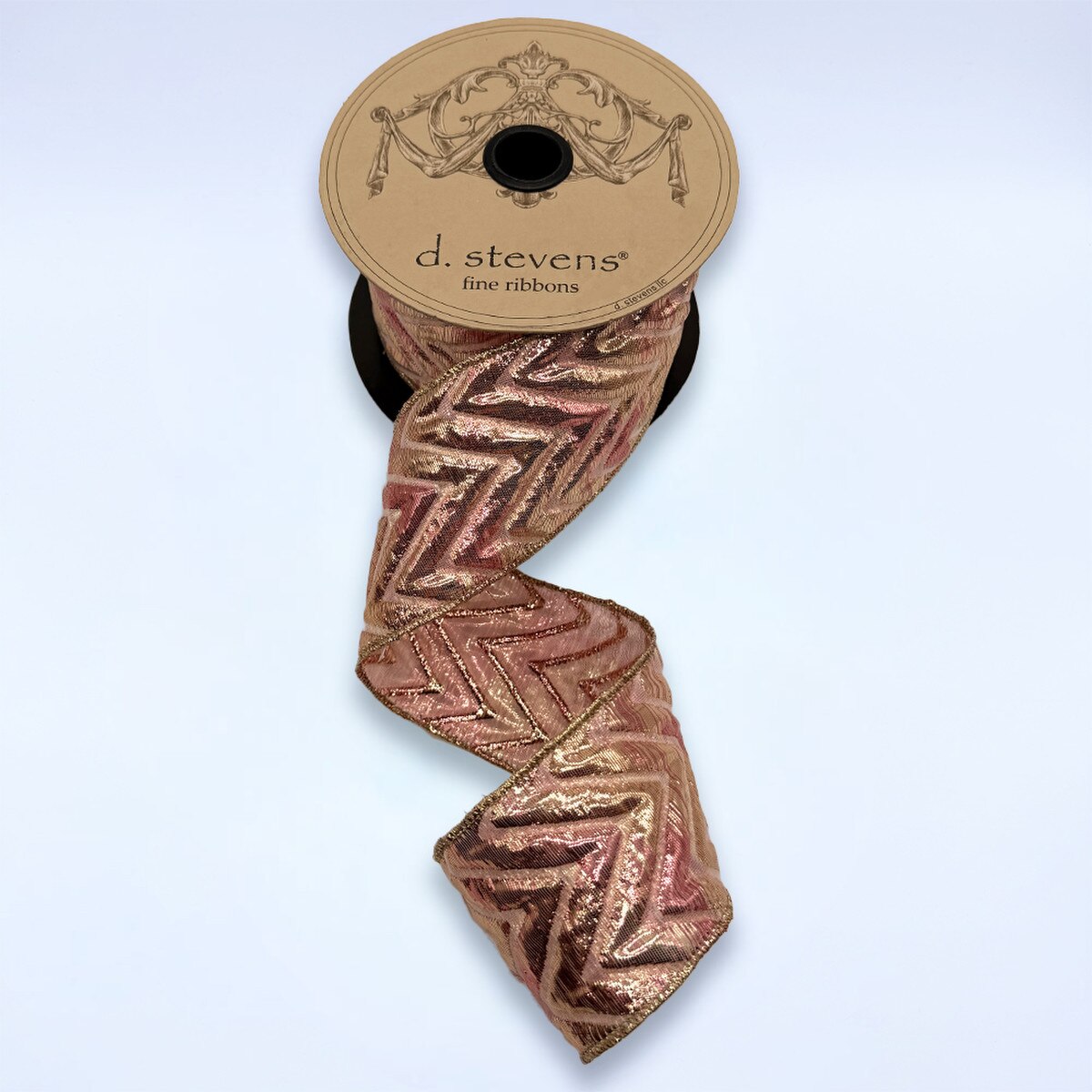Chevron Jacquard Ribbon Pink Gold 2.5 Inch x 10 Yards
