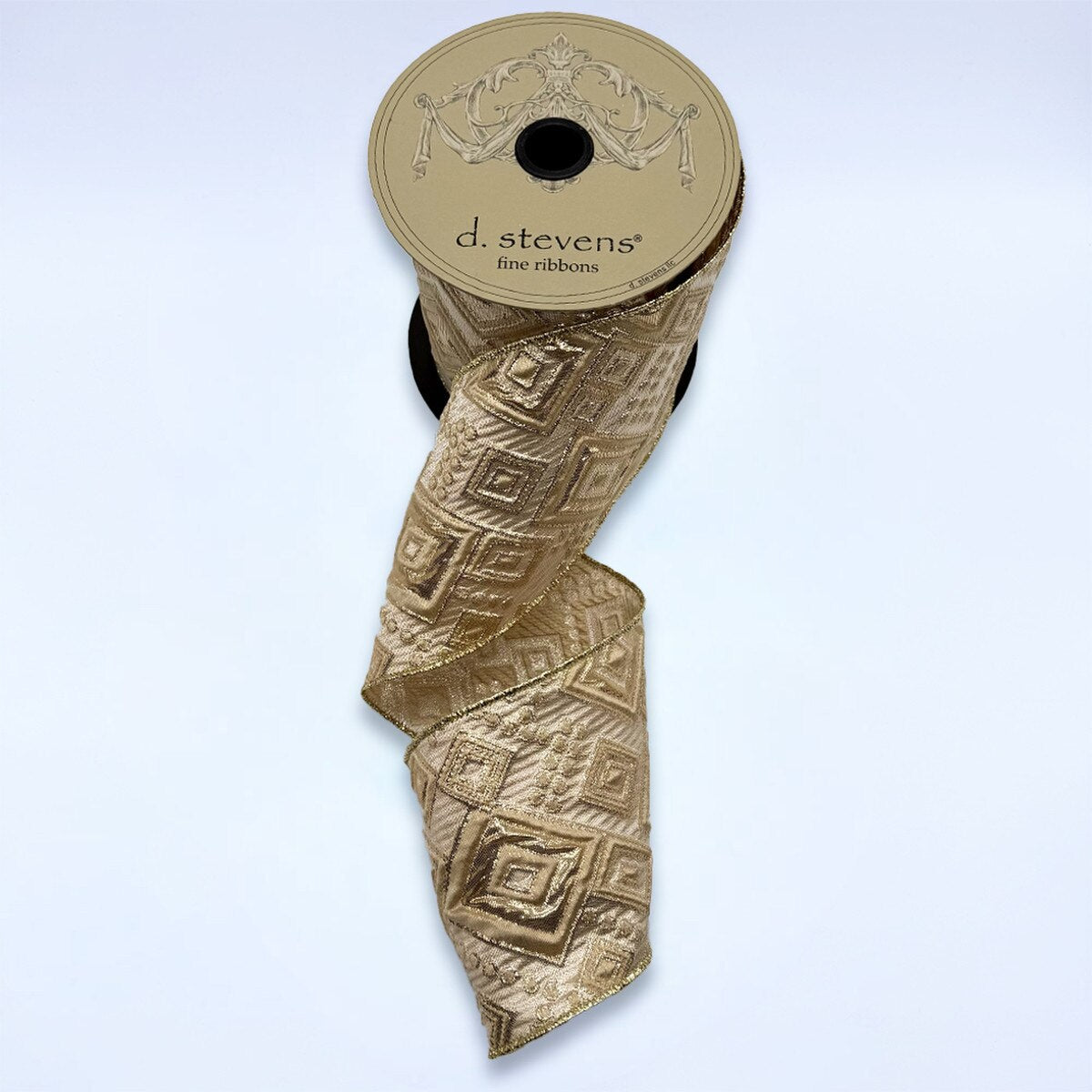 Harlequin Jacquard Ribbon Ivory Gold 4" x 10 Yds