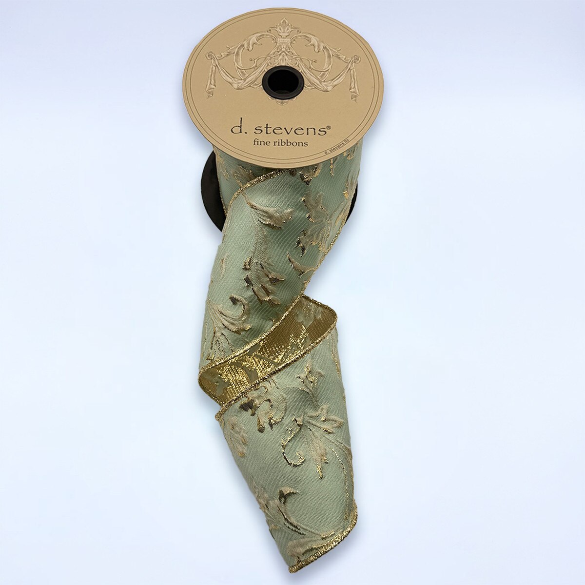 Metallic Gold Floral Acanthus Mint Jacquard Ribbon 4" x 10 Yds