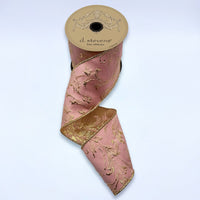 Metallic Gold Floral Acanthus Pink Ribbon 4 Inch x 10 Yards