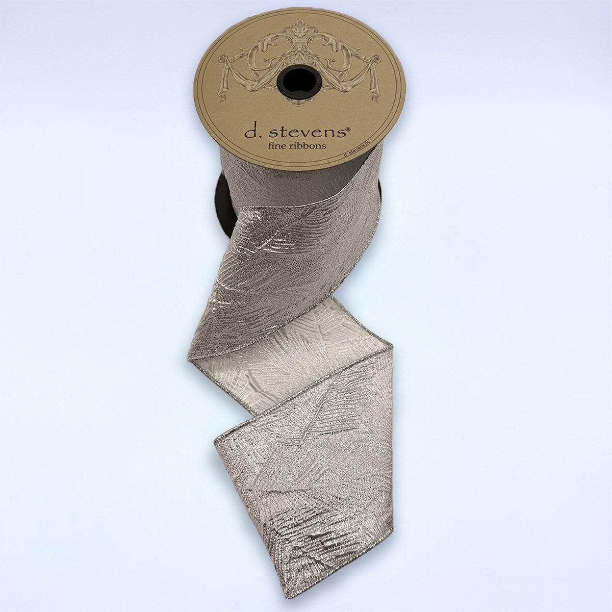 Palm Jacquard Ribbon Silver White 4 Inch x 10 Yards