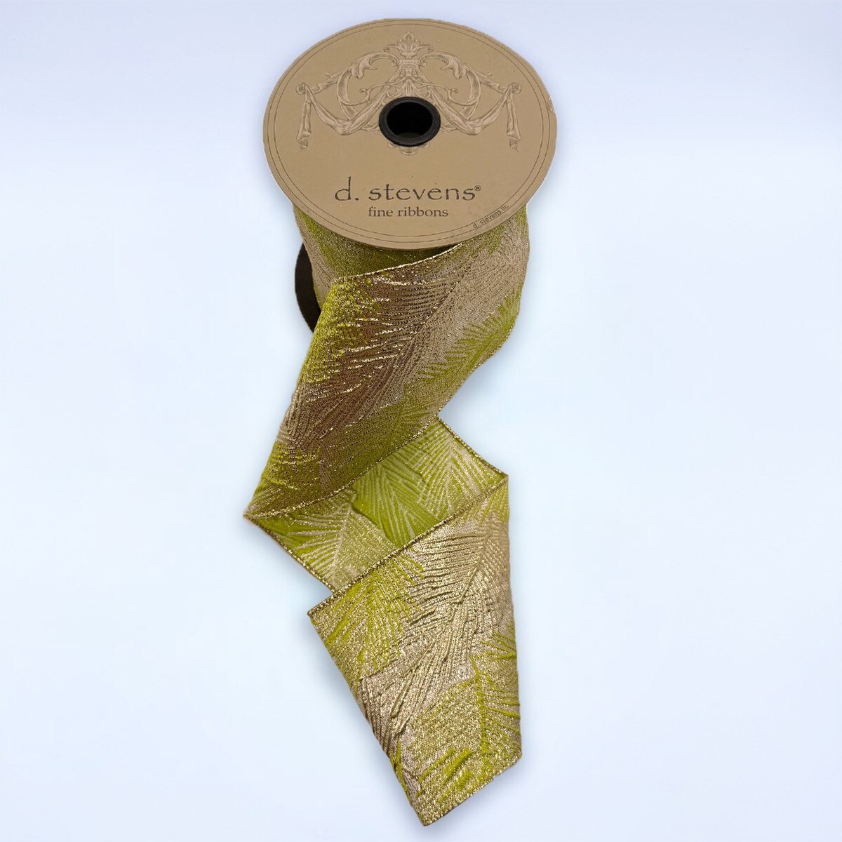 Lime Green Gold Jacquard Ribbon 4 Inch x 10 Yards