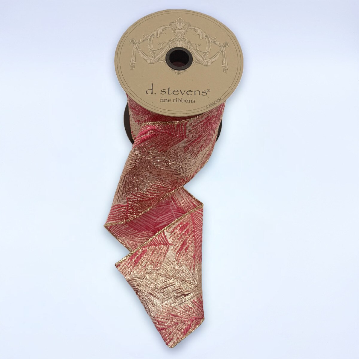 Hot Pink Gold Ribbon Metallic Majesty Palm Jacquard 4" x 10 Yds