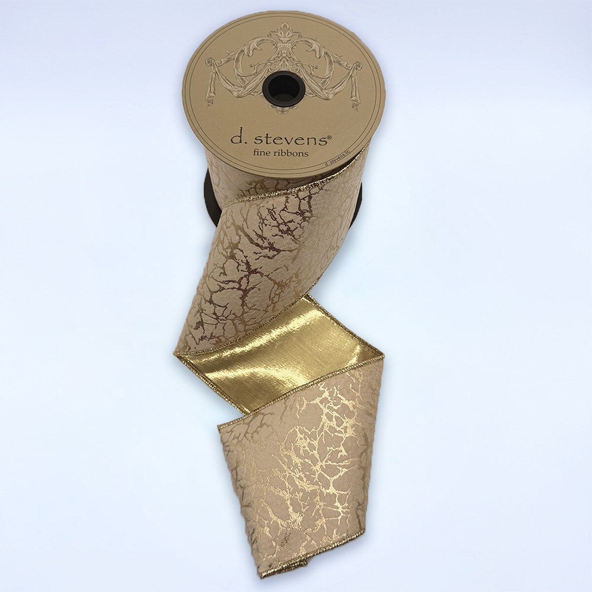 Ivory Ribbon Suede Velvet Metallic Gold Crackle 4" x 10 Yds