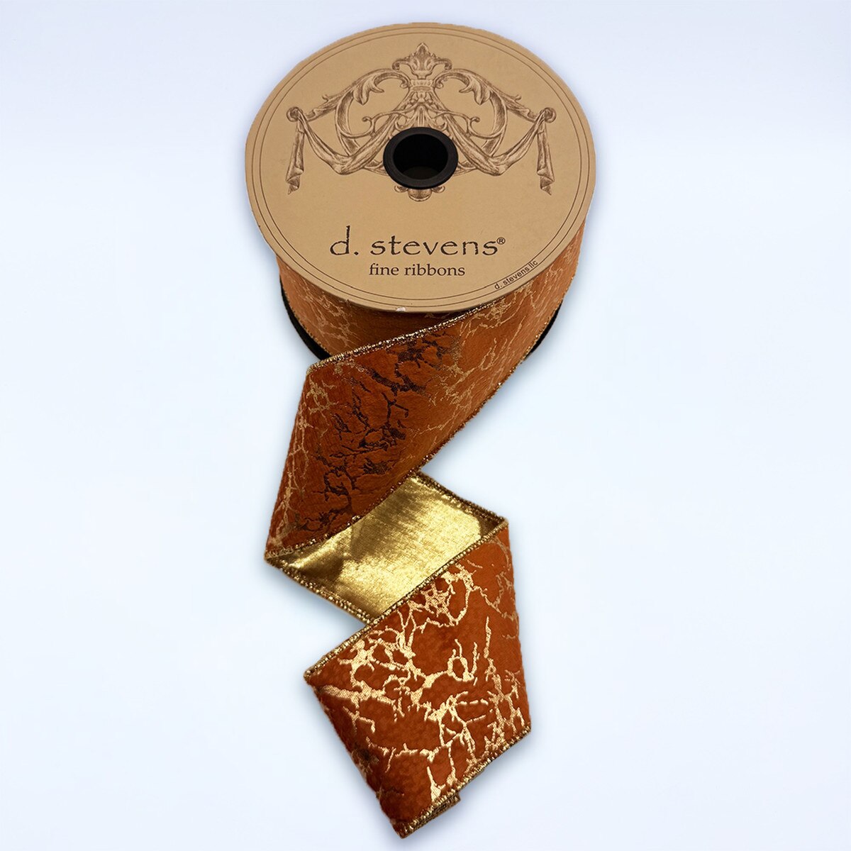 Terracotta Ribbon Suede Velvet Metallic Gold Crackle 2.5" x 10 Yds
