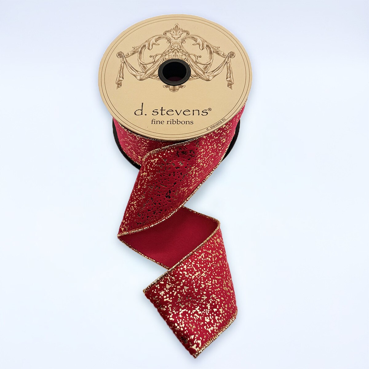 Raspberry Suede Velvet Ribbon with Metallic Gold Splatter 2.5" x 10 Yds