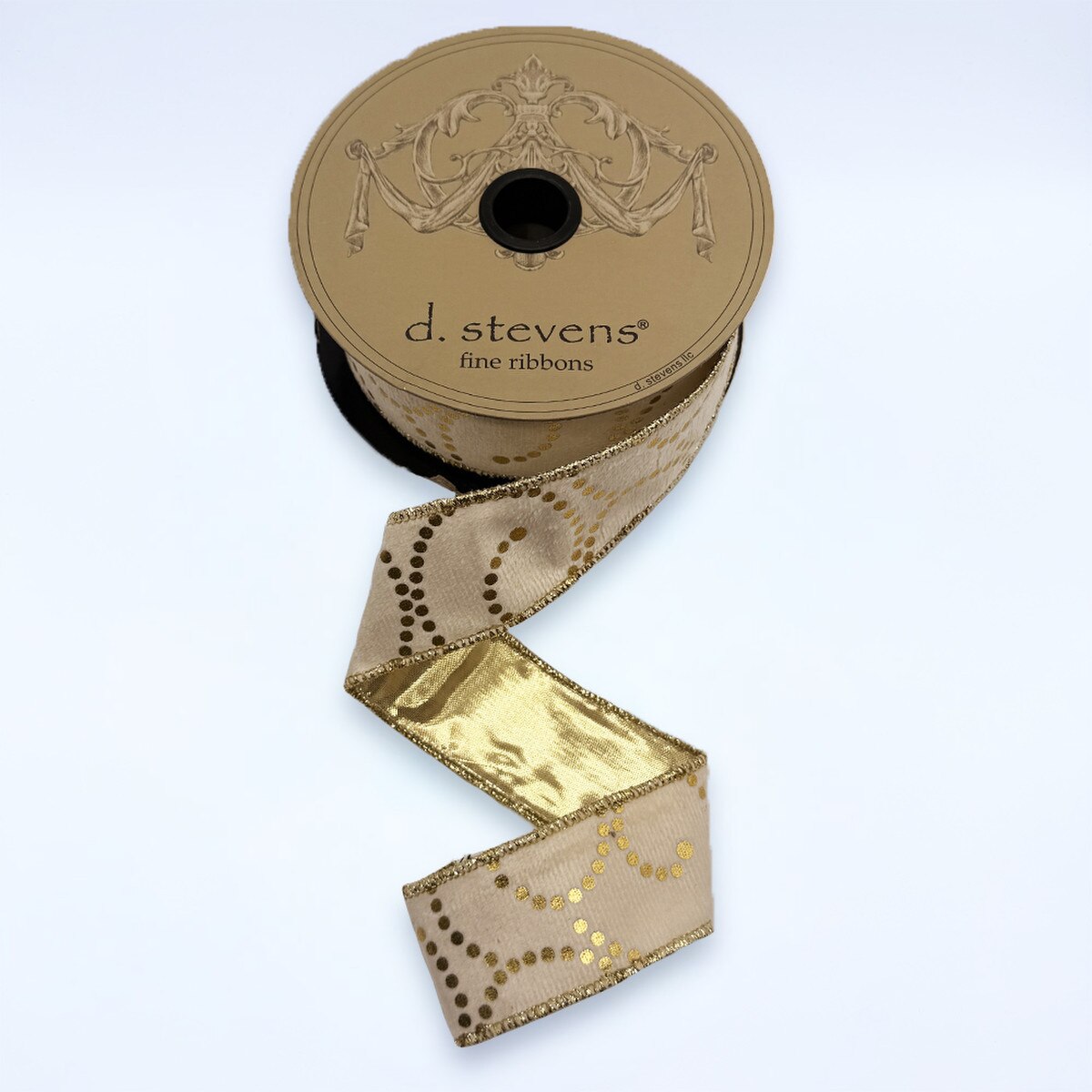 Gold Dotted Cream Suede Velvet Ribbon 1.5" x 10 Yds