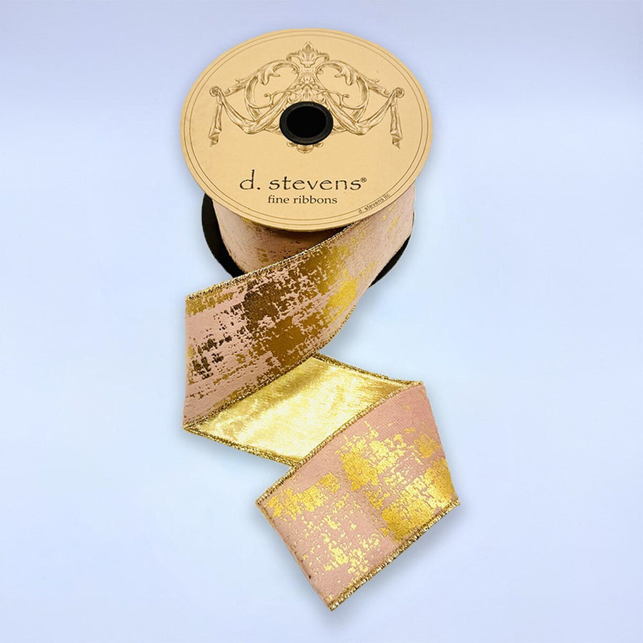 Burnished Metallic Gold Light Pink Suede Velvet Ribbon
