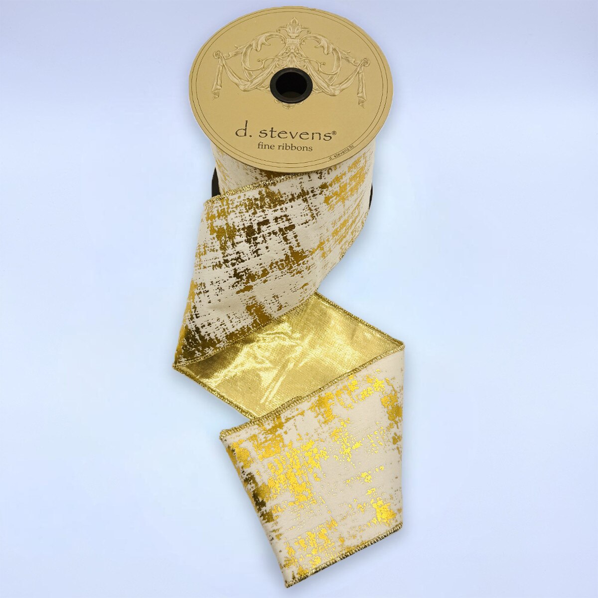 Burnished Metallic Gold White Suede Velvet Ribbon 4" x 10 Yds