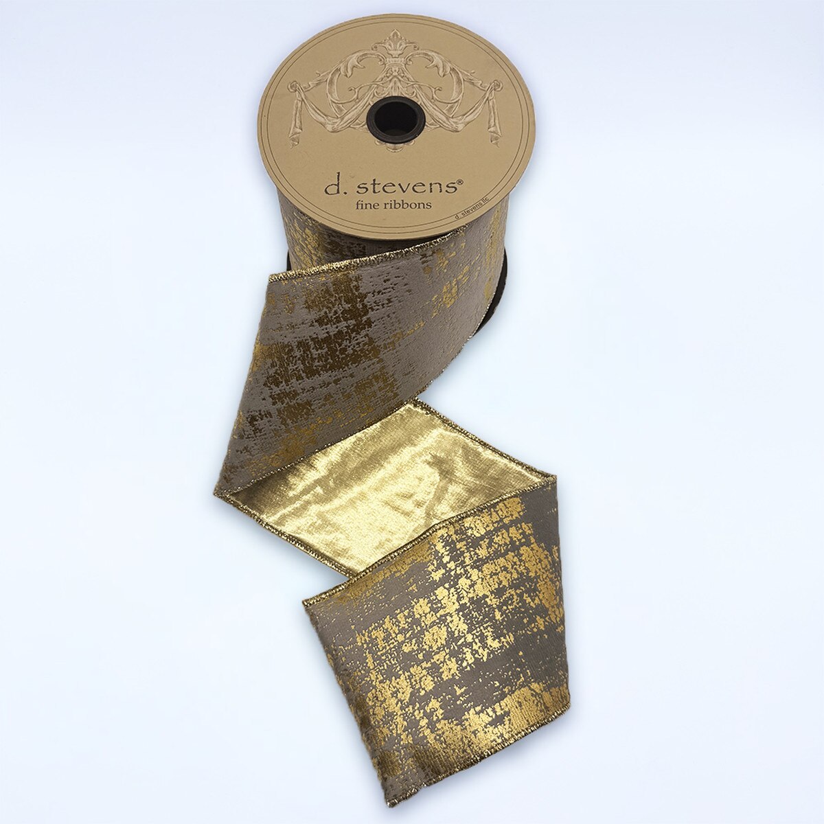 Burnished Metallic Gold Grey Suede Velvet Ribbon 4" x 10 Yds
