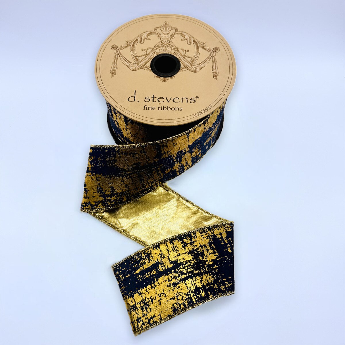 Burnished Metallic Gold Navy Suede Velvet Ribbon 2.5" x 10 Yds