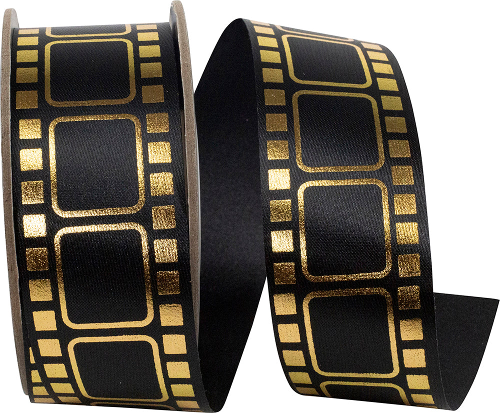 Metallic Satin Ribbon Black Gold 1-3/8 Inch 25 Yards