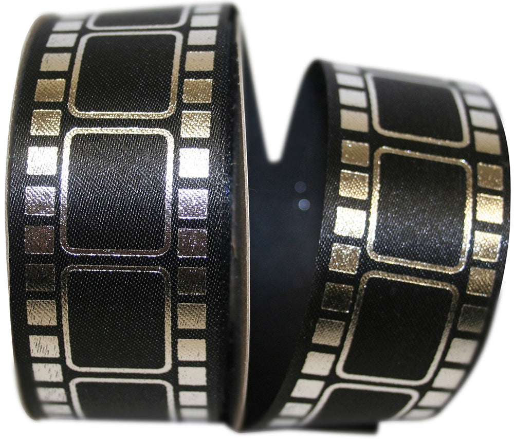 Metallic Satin Ribbon Black Silver 1-3/8 Inch 25 Yards