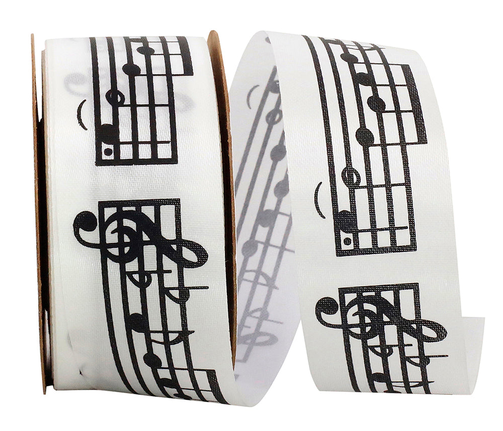 White Black 1-3 8 Inch Sheet Musical Notes Satin Ribbon for Wreaths & Bows