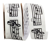 White Black 1-3 8 Inch Sheet Musical Notes Satin Ribbon for Wreaths & Bows