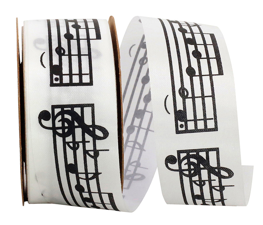 White Black 1-3 8 Inch Sheet Musical Notes Satin Ribbon for Wreaths & Bows