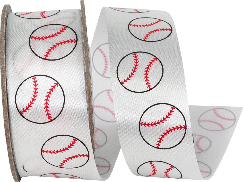 White 1-3 8 Inch Baseball Fast Pitch Satin Ribbon for Wreaths & Bows