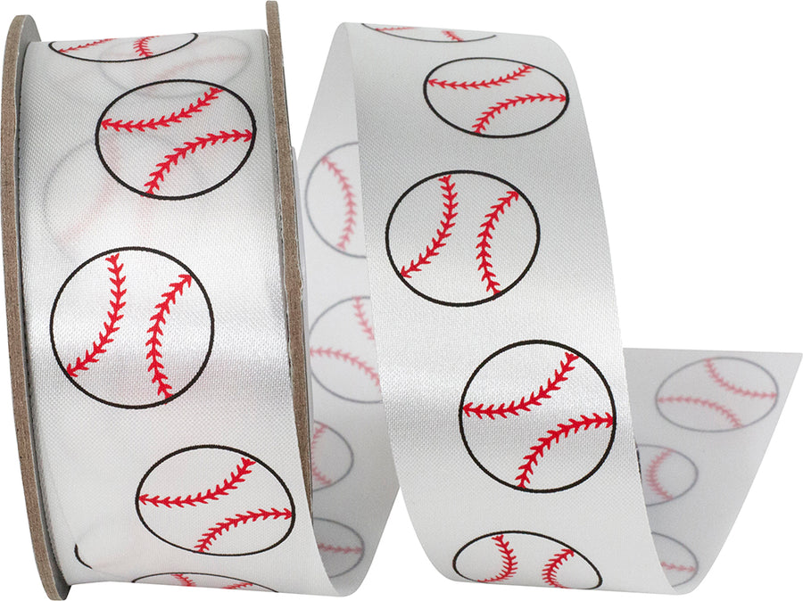 White 1-3 8 Inch Baseball Fast Pitch Satin Ribbon for Wreaths & Bows