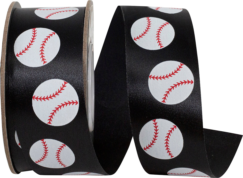 Black 1-3 8 Inch Baseball Fast Pitch Satin Ribbon for Wreaths & Bows