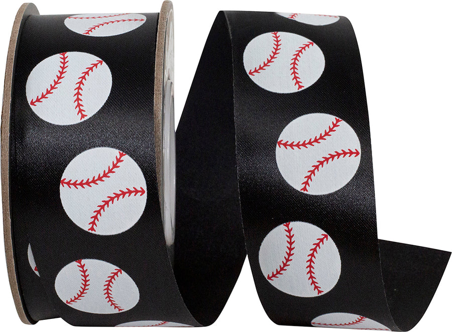Black 1-3 8 Inch Baseball Fast Pitch Satin Ribbon for Wreaths & Bows