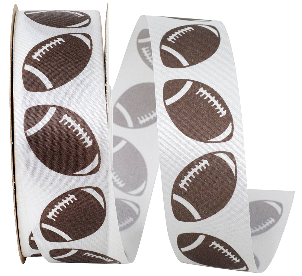 Brown 1-3 8 Inch Footballs Tossed Satin Cooler Ribbon for Wreaths & Bows