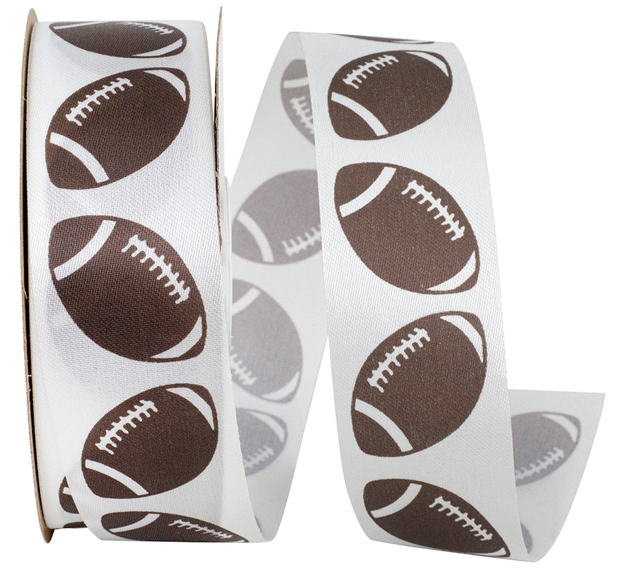 Brown 1-3 8 Inch Footballs Tossed Satin Cooler Ribbon for Wreaths & Bows